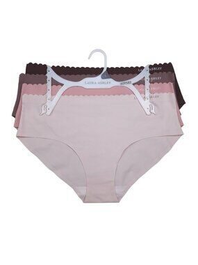 Laura Ashley Womens L No Show Briefs 4-Pack Scalloped Waistband Nylon/Spandex
